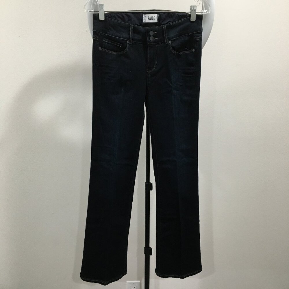PAIGE Premium Denim Mona Dark Wash HIDDEN HILLS BOOT 5Pocket Logo Hardware Jeans